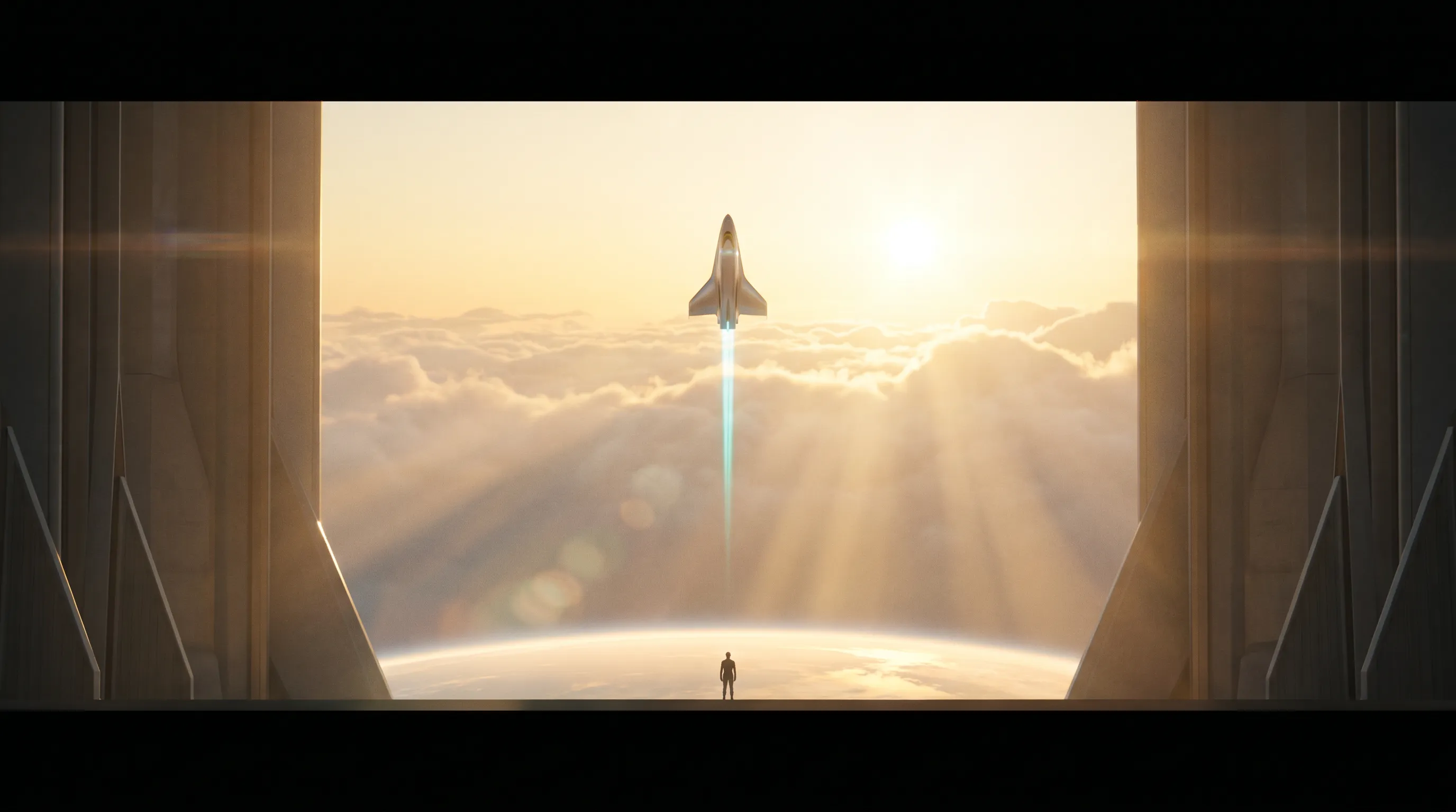 A ship climbing through golden clouds